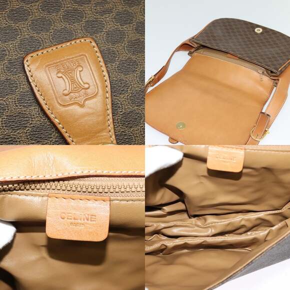 CELINE Macadam Canvas Shoulder Bag Pvc Leather Brown Gold - Picture 11 of 12